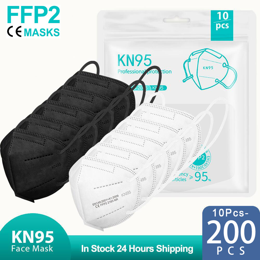 Disposable Surgical Mask - 10-200PCS Mascherine FFP2 Nere KN95 Certificata